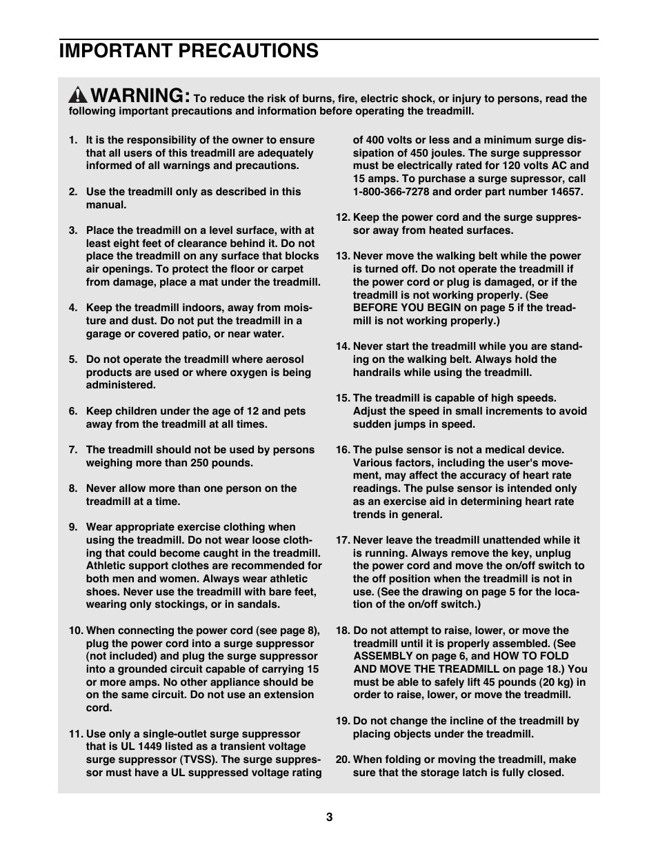 Warning, Important precautions | ProForm 590QS 831.299243 User Manual | Page 3 / 26