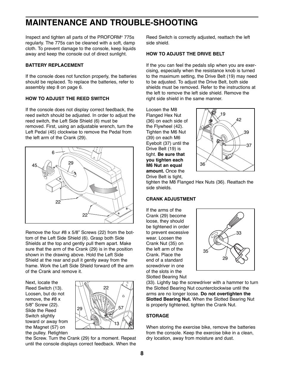 Maintenance and trouble-shooting | ProForm 831.288271 User Manual | Page 8 / 12