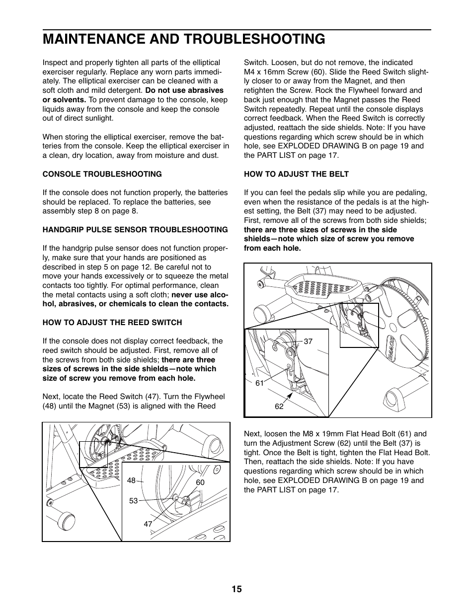Maintenance and troubleshooting | ProForm 330 PFEL3226.0 User Manual | Page 15 / 20
