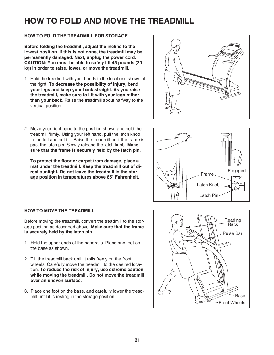 How to fold and move the treadmill | ProForm 785ss PFTL79103 User Manual | Page 21 / 30