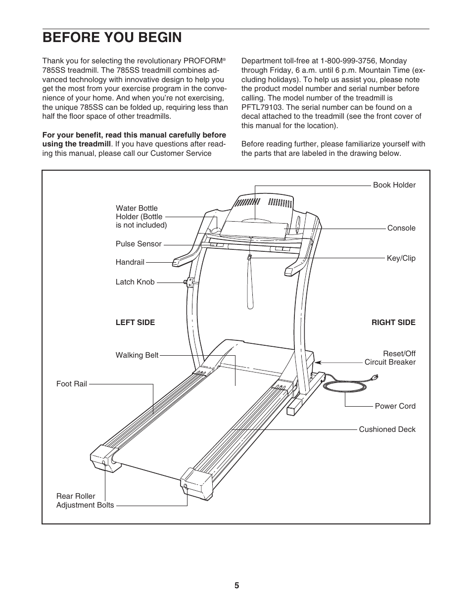 Before you begin | ProForm 785ss PFTL79103 User Manual | Page 5 / 30