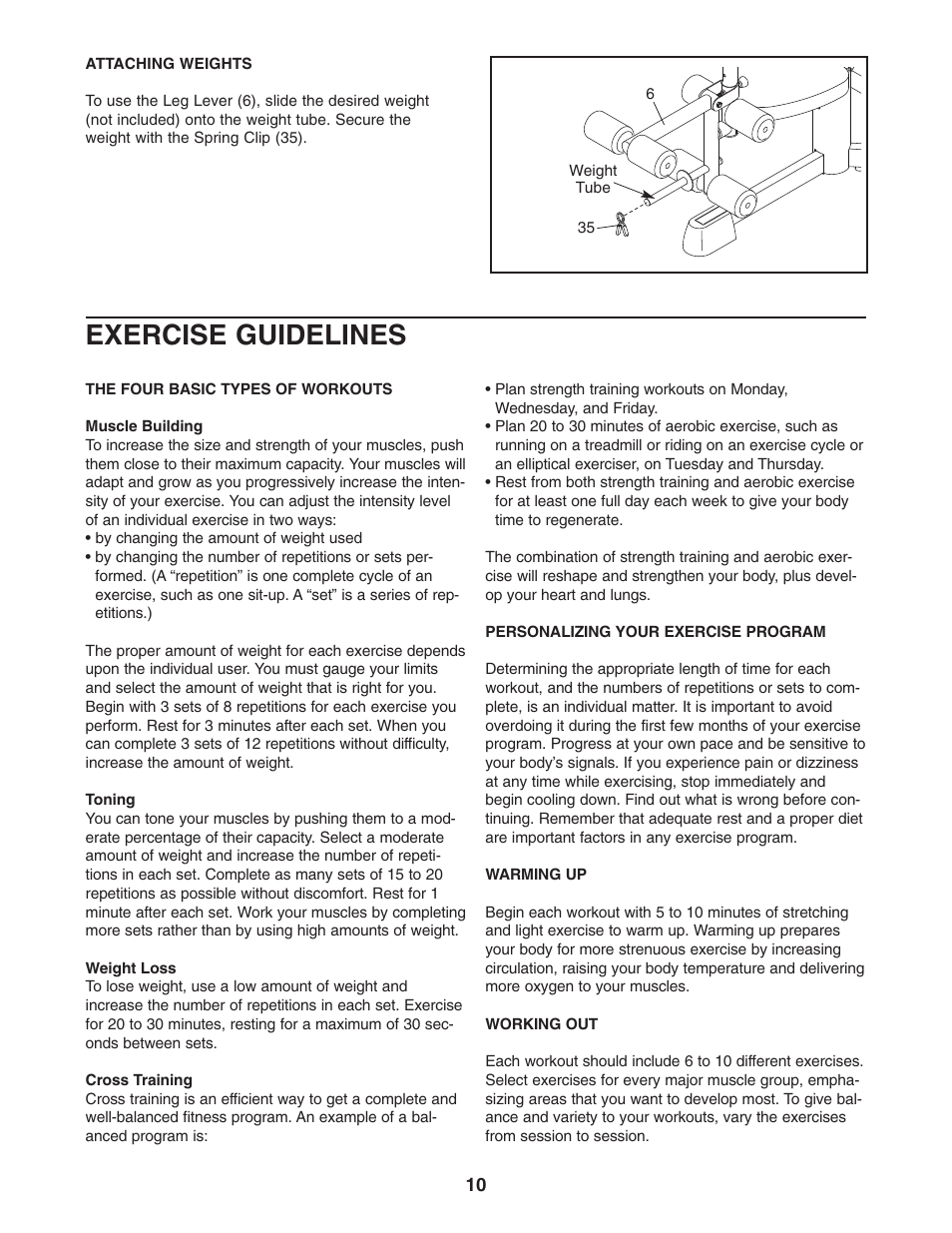 Exercise guidelines | ProForm PFANBE2525.0 User Manual | Page 10 / 16