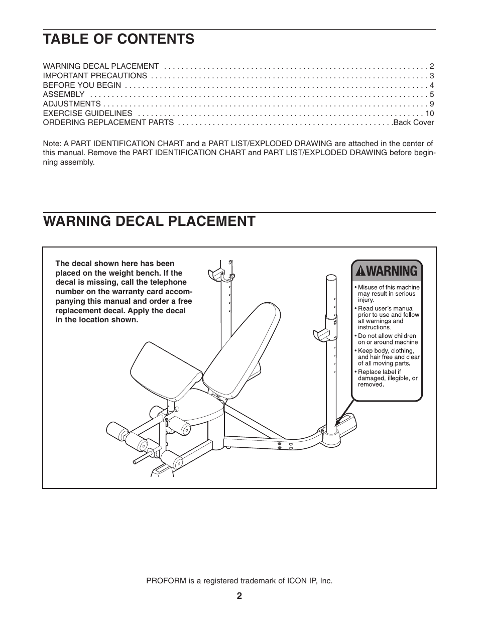 ProForm PFANBE2525.0 User Manual | Page 2 / 16