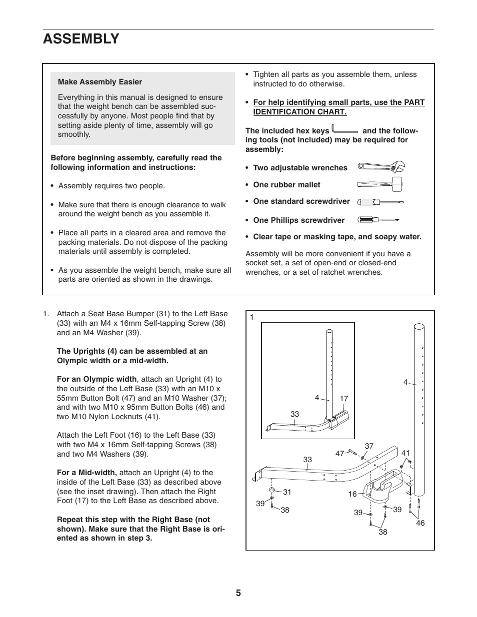 Assembly | ProForm PFANBE2525.0 User Manual | Page 5 / 16