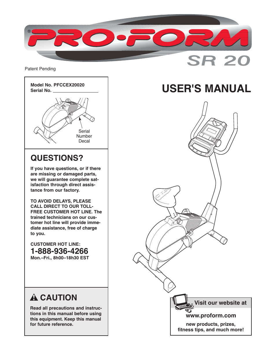 ProForm SR 20 User Manual | 16 pages