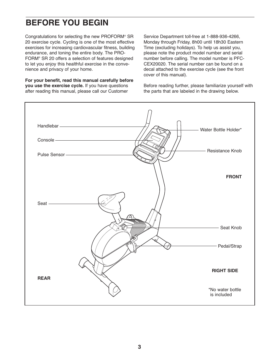 Before you begin | ProForm SR 20 User Manual | Page 3 / 16