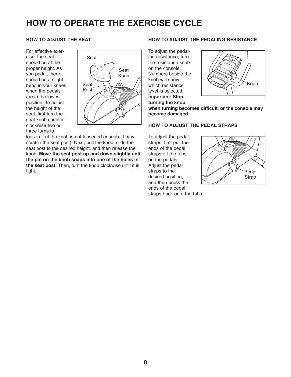 How to operate the exercise cycle | ProForm SR 20 User Manual | Page 8 / 16