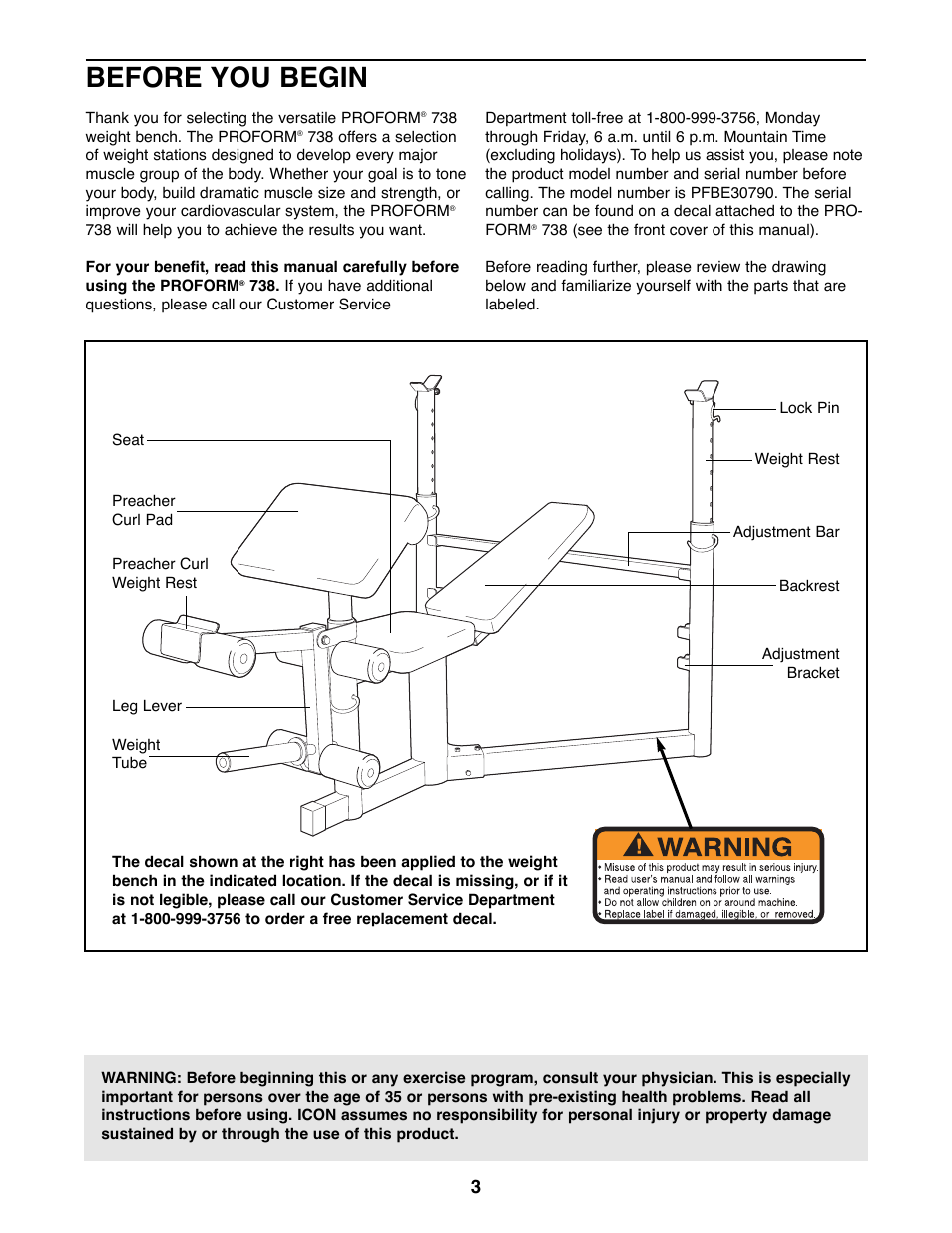 Before you begin | ProForm PFBE30790 User Manual | Page 3 / 14