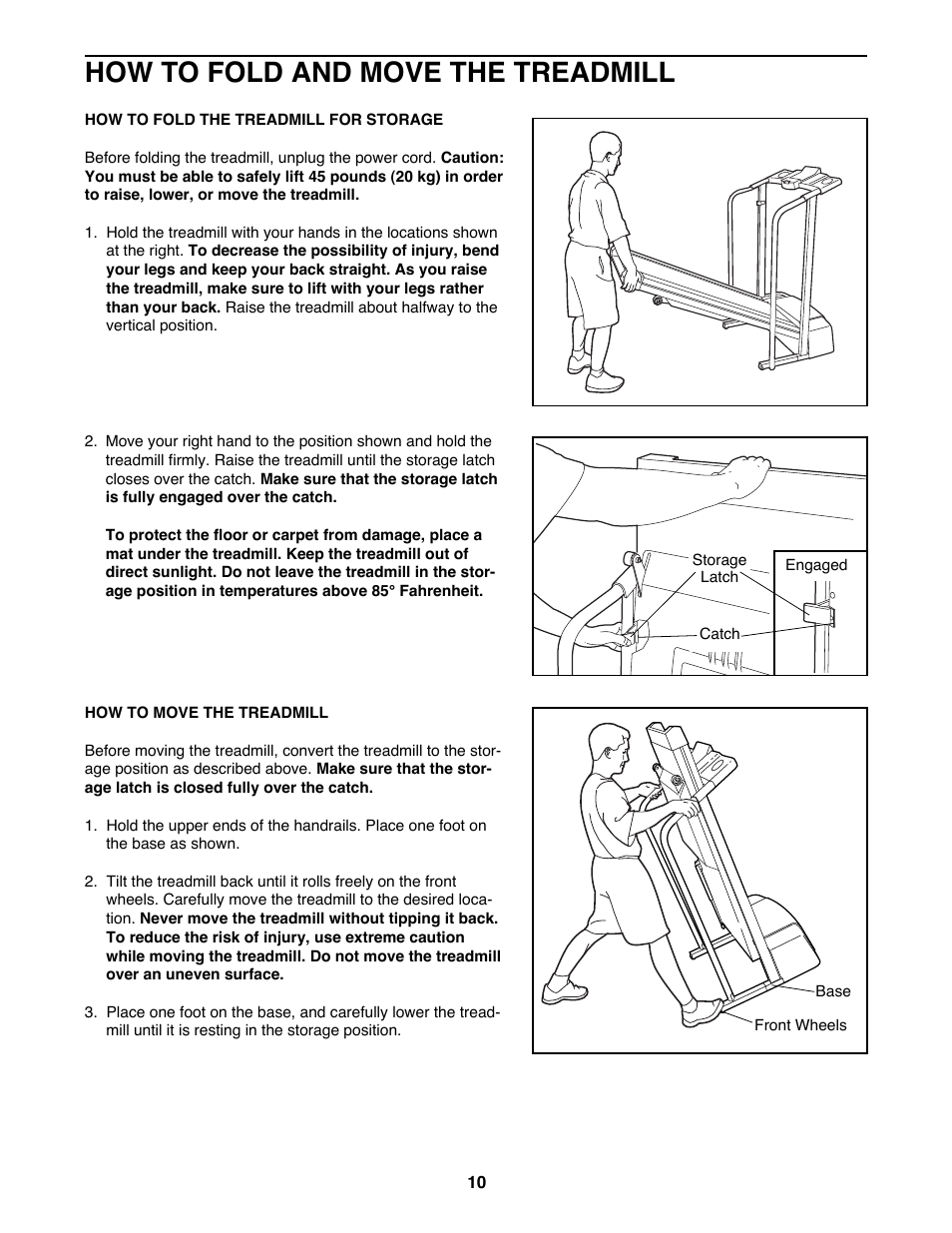 How to fold and move the treadmill | ProForm 831.297212 User Manual | Page 10 / 18