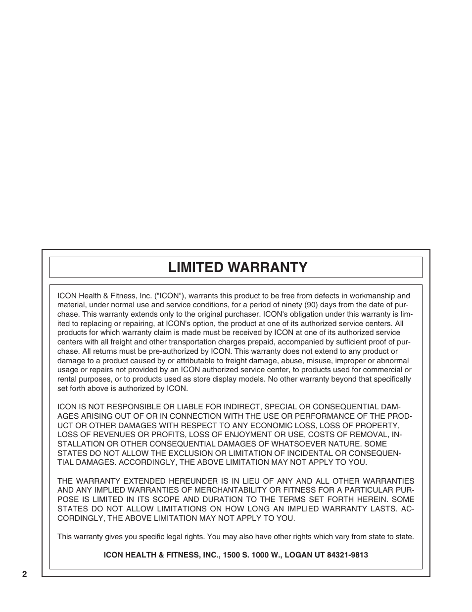 Limited warranty | ProForm T10.0 PFTL05051 User Manual | Page 2 / 26