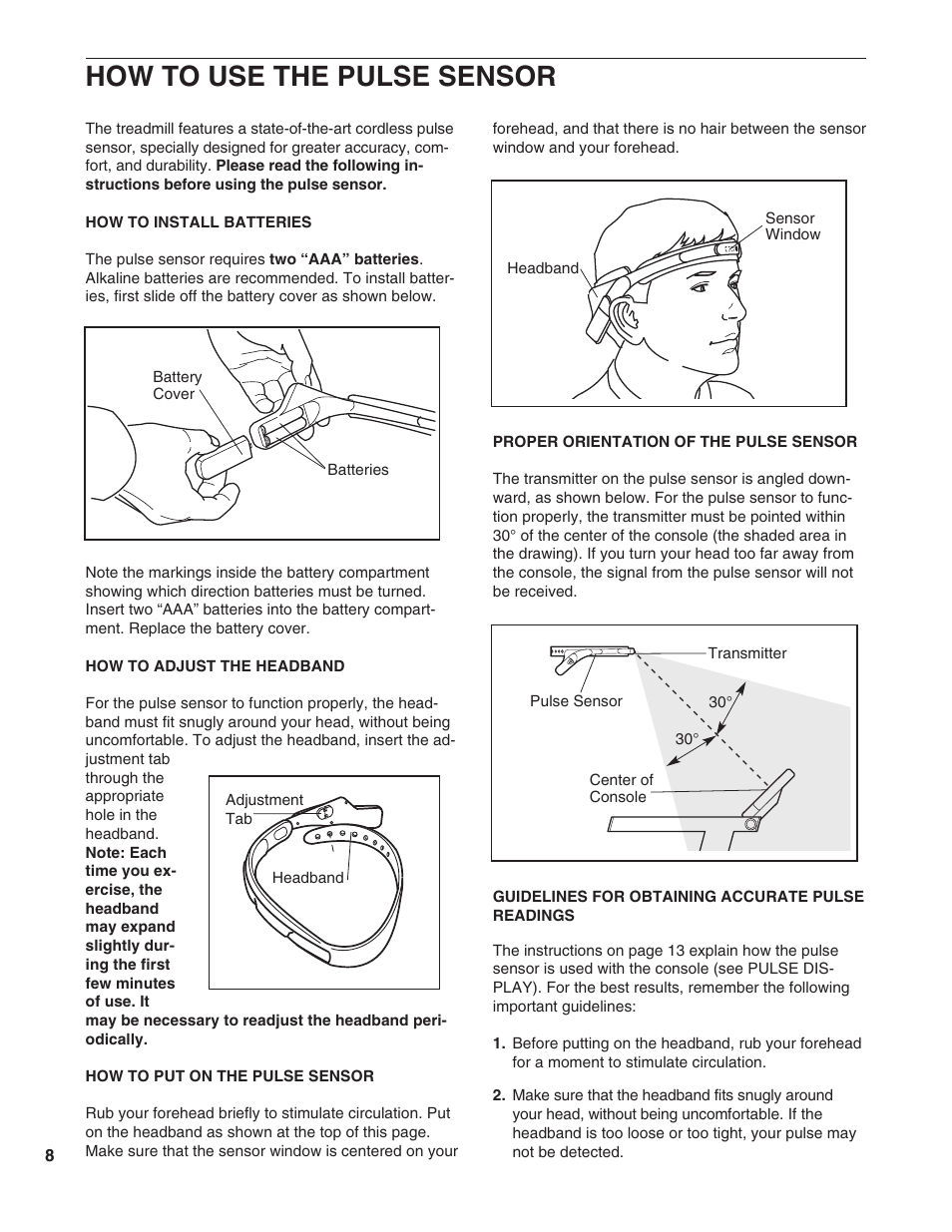 How to use the pulse sensor | ProForm T10.0 PFTL05051 User Manual | Page 8 / 26