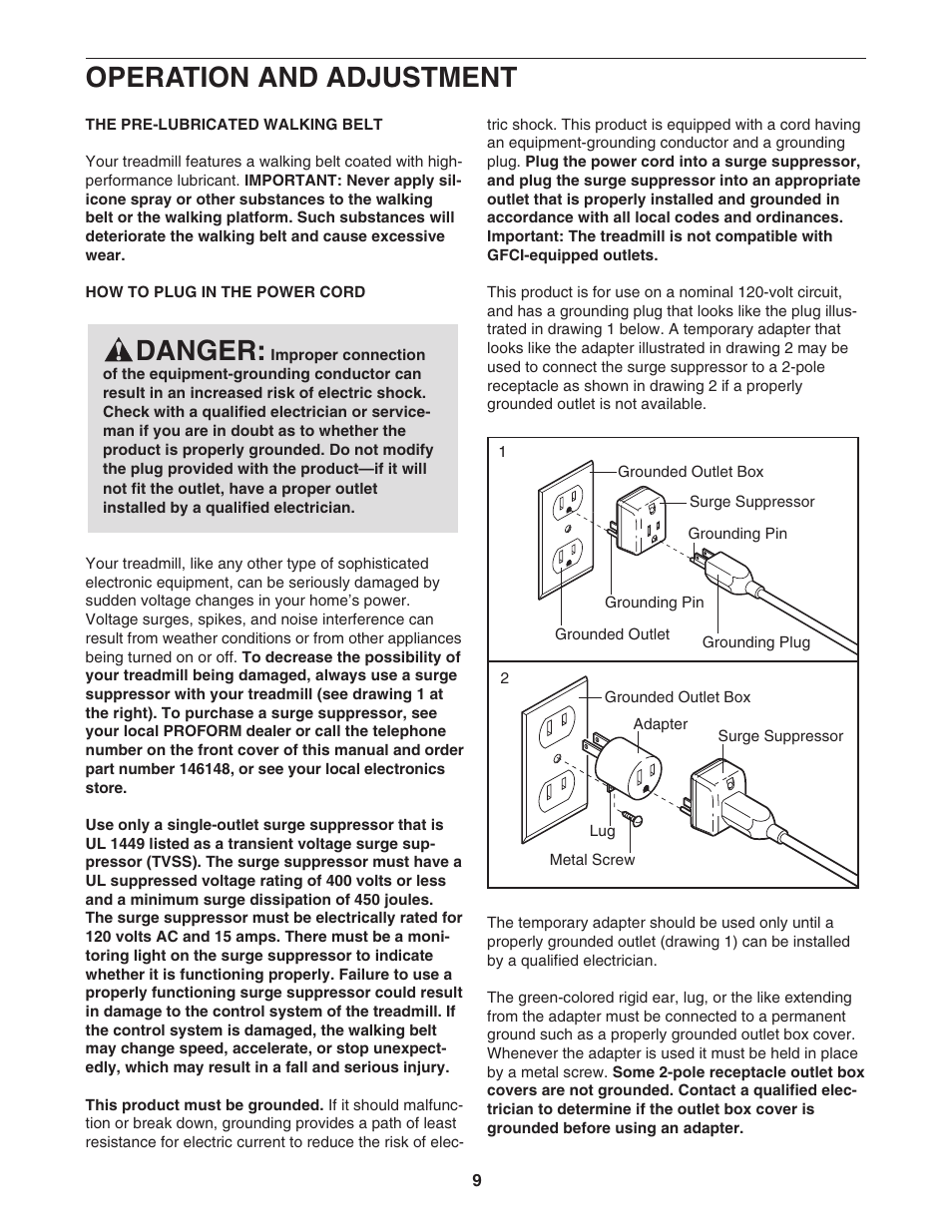 Operation and adjustment, Danger | ProForm CrossTrainer PFTL57507.0 User Manual | Page 9 / 28