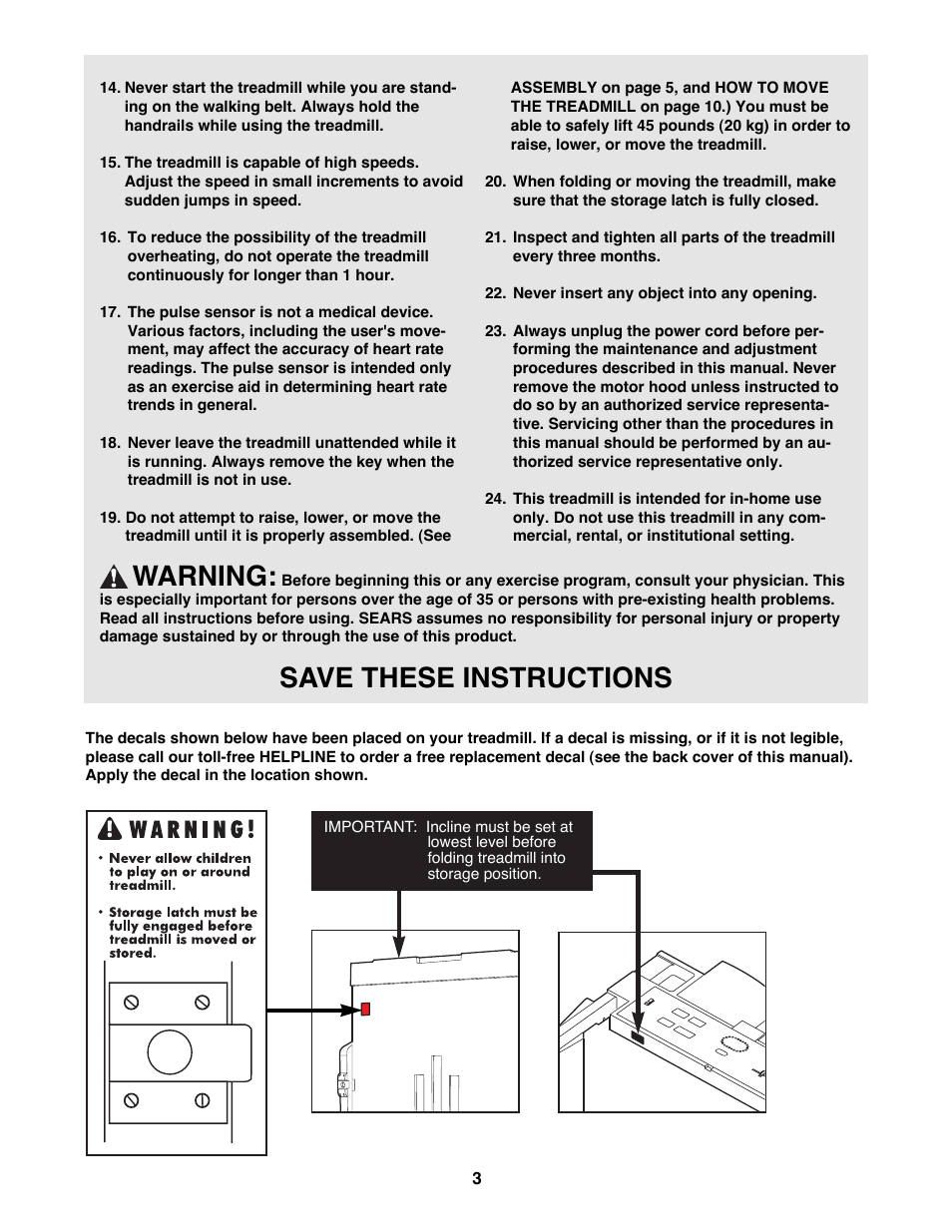 Warning, Save these instructions | ProForm 831.297680 User Manual | Page 3 / 18