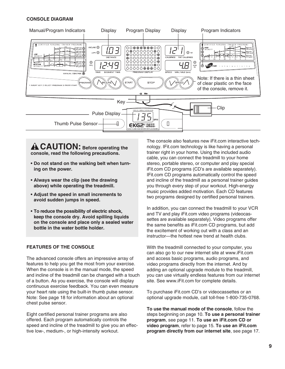 Caution | ProForm 785Pi PFTL79190 User Manual | Page 9 / 26