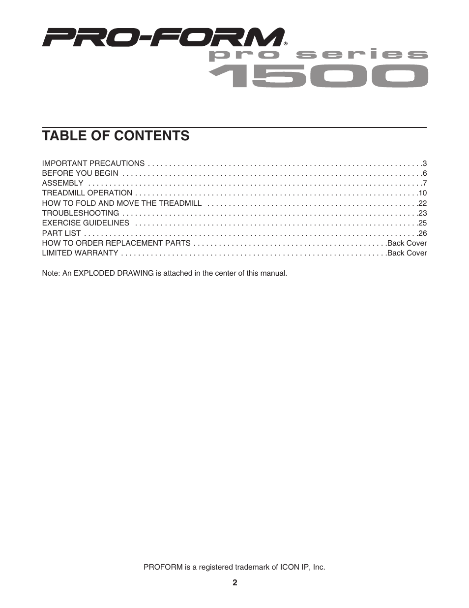 ProForm 1500 PFTL94105.1 User Manual | Page 2 / 30