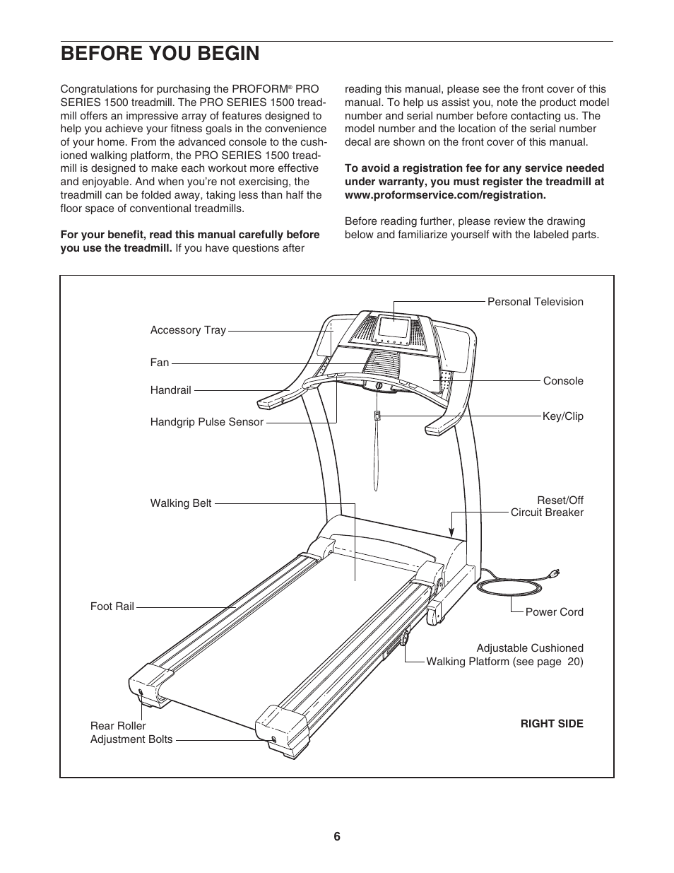 Before you begin | ProForm 1500 PFTL94105.1 User Manual | Page 6 / 30