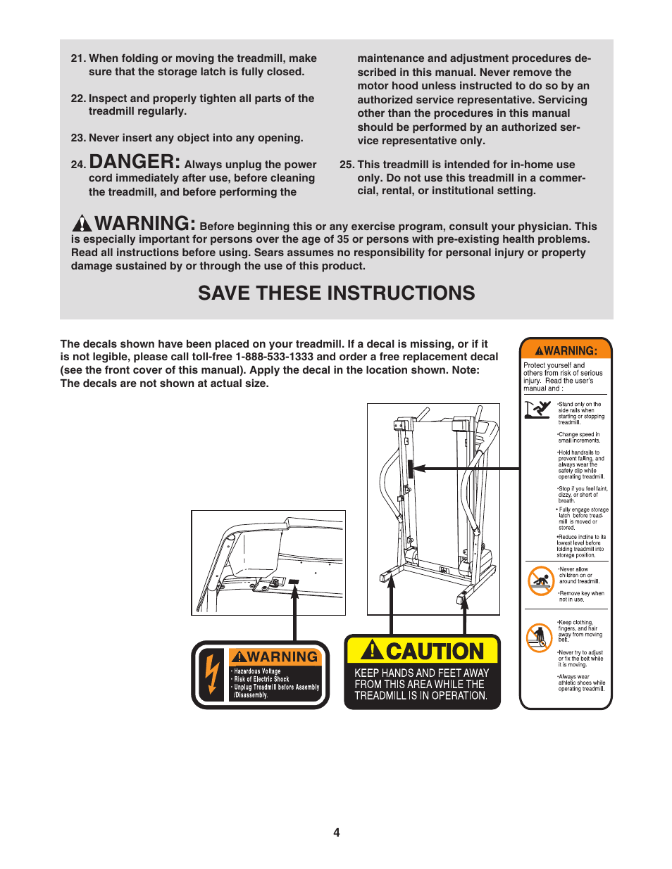 Danger, Warning, Save these instructions | ProForm 365s CrossWalk 831.295030 User Manual | Page 4 / 22