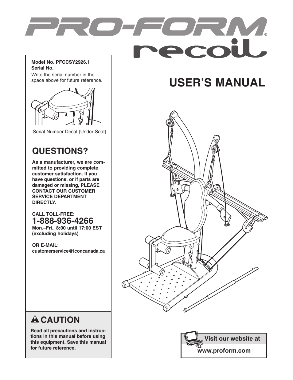 ProForm Recoil PFCCSY2926.1 User Manual | 20 pages