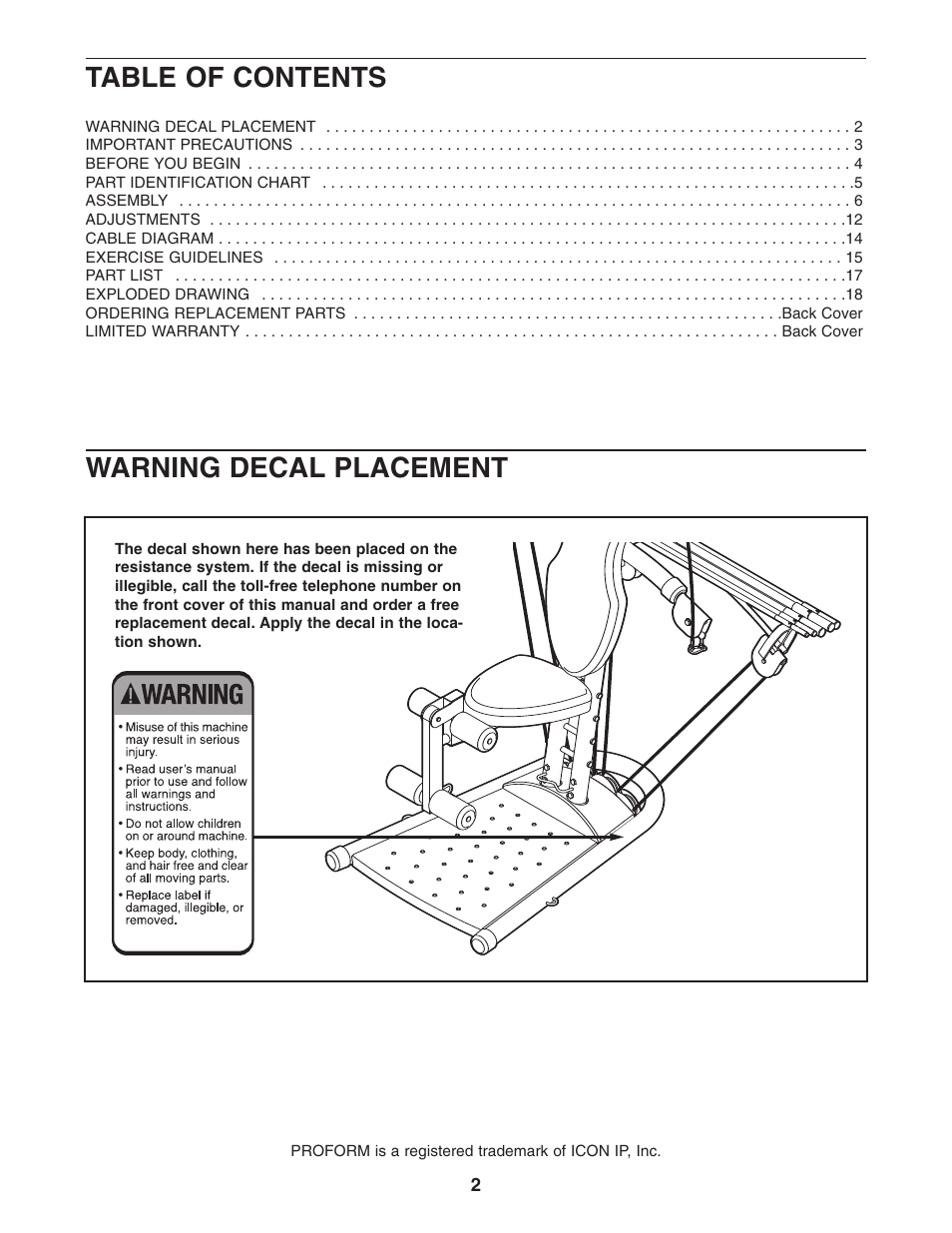 ProForm Recoil PFCCSY2926.1 User Manual | Page 2 / 20