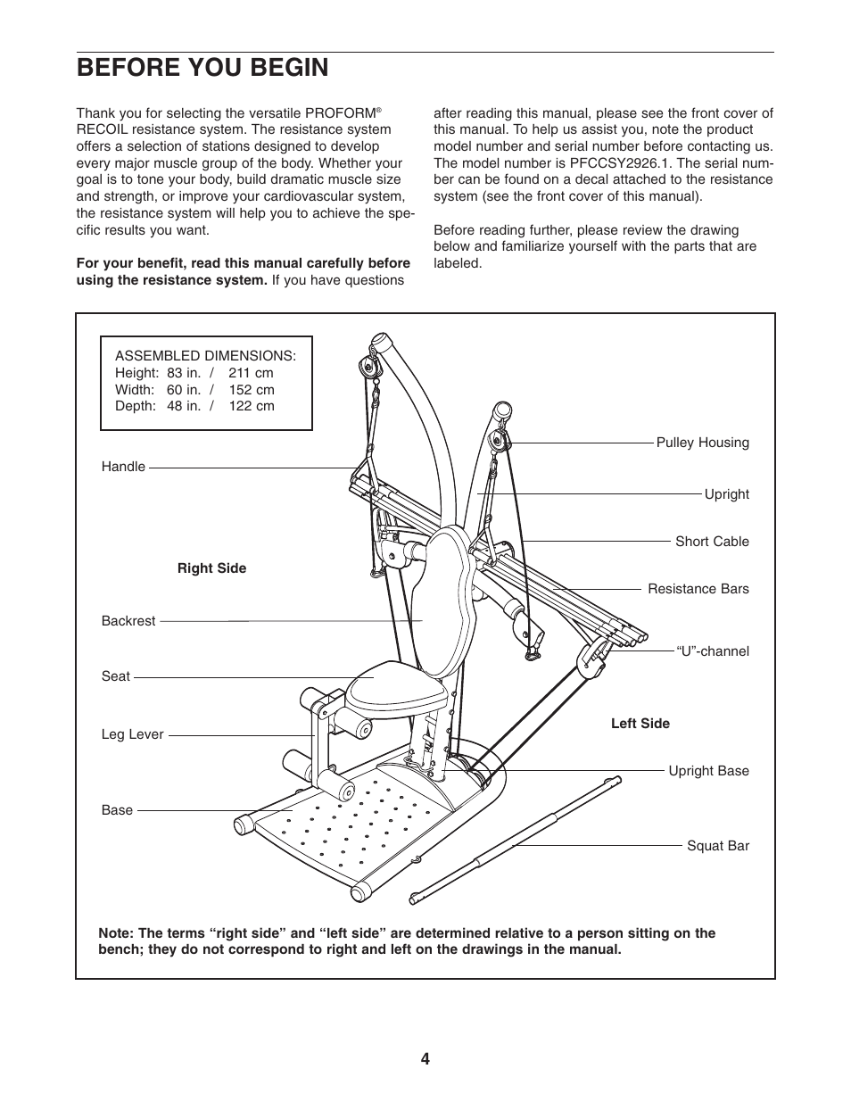 Before you begin | ProForm Recoil PFCCSY2926.1 User Manual | Page 4 / 20