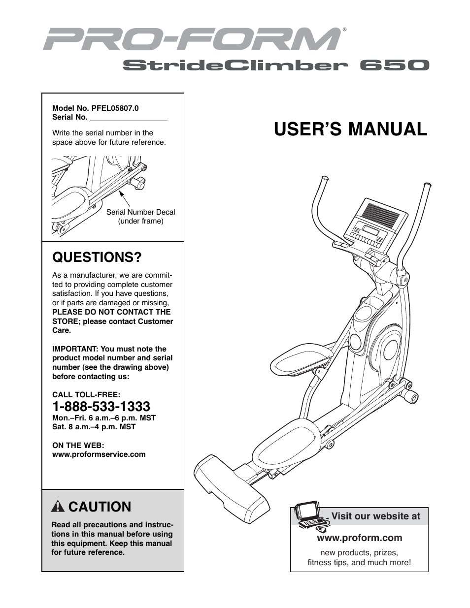 ProForm PFEL05807.0 User Manual | 28 pages