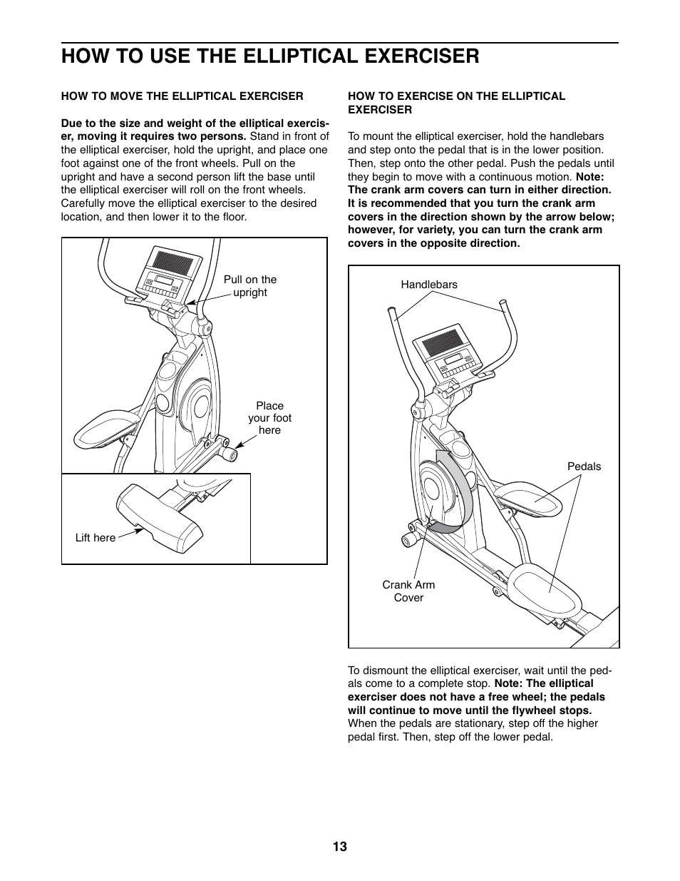 How to use the elliptical exerciser | ProForm PFEL05807.0 User Manual | Page 13 / 28