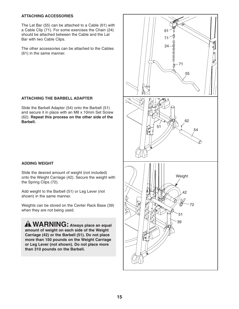 Warning | ProForm PFANBE3525.0 User Manual | Page 15 / 24
