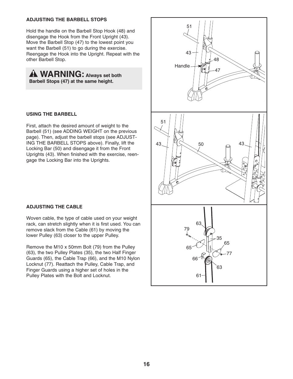Warning | ProForm PFANBE3525.0 User Manual | Page 16 / 24
