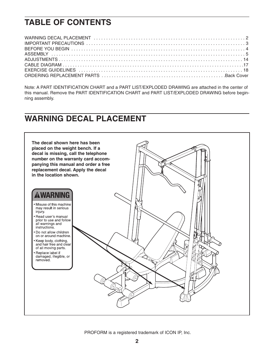 ProForm PFANBE3525.0 User Manual | Page 2 / 24