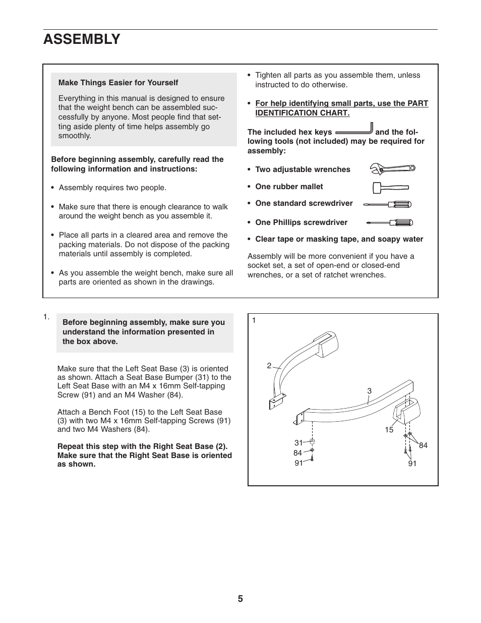 Assembly | ProForm PFANBE3525.0 User Manual | Page 5 / 24