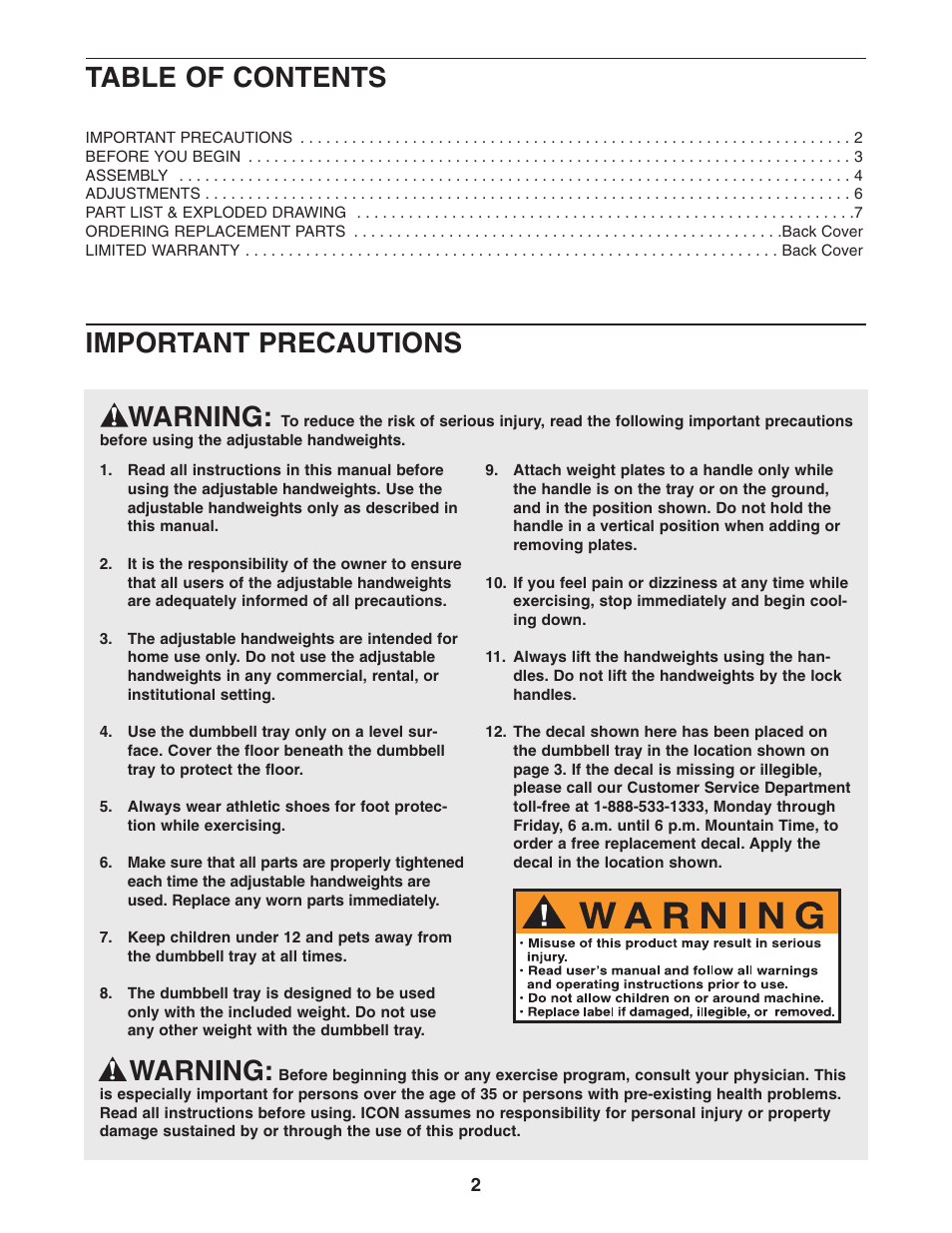 ProForm PFMC12330 User Manual | Page 2 / 8