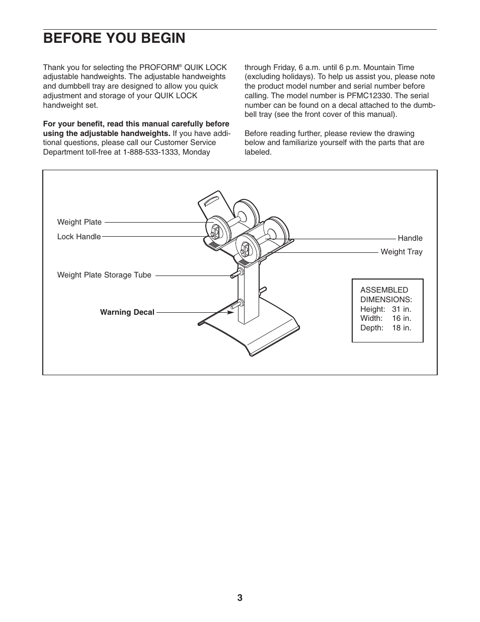 Before you begin | ProForm PFMC12330 User Manual | Page 3 / 8