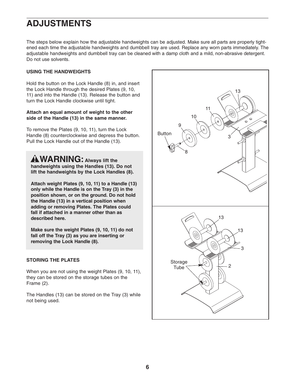 Adjustments warning | ProForm PFMC12330 User Manual | Page 6 / 8