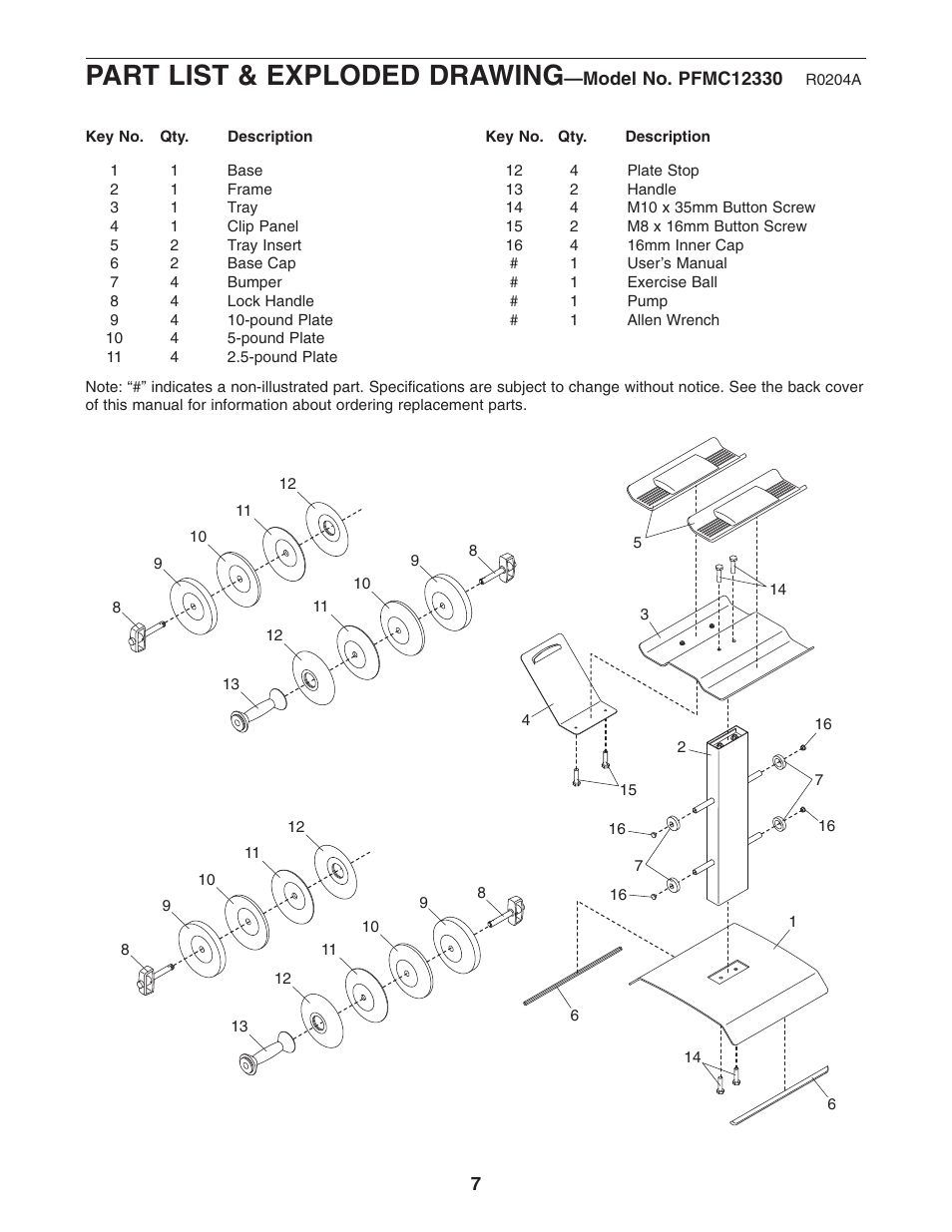 Part list & exploded drawing | ProForm PFMC12330 User Manual | Page 7 / 8