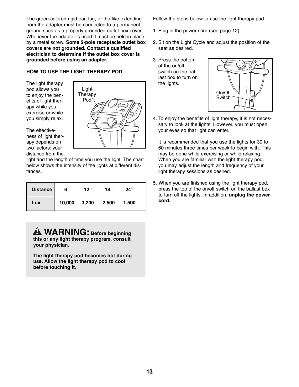 Warning | ProForm PFRX35391 User Manual | Page 13 / 20