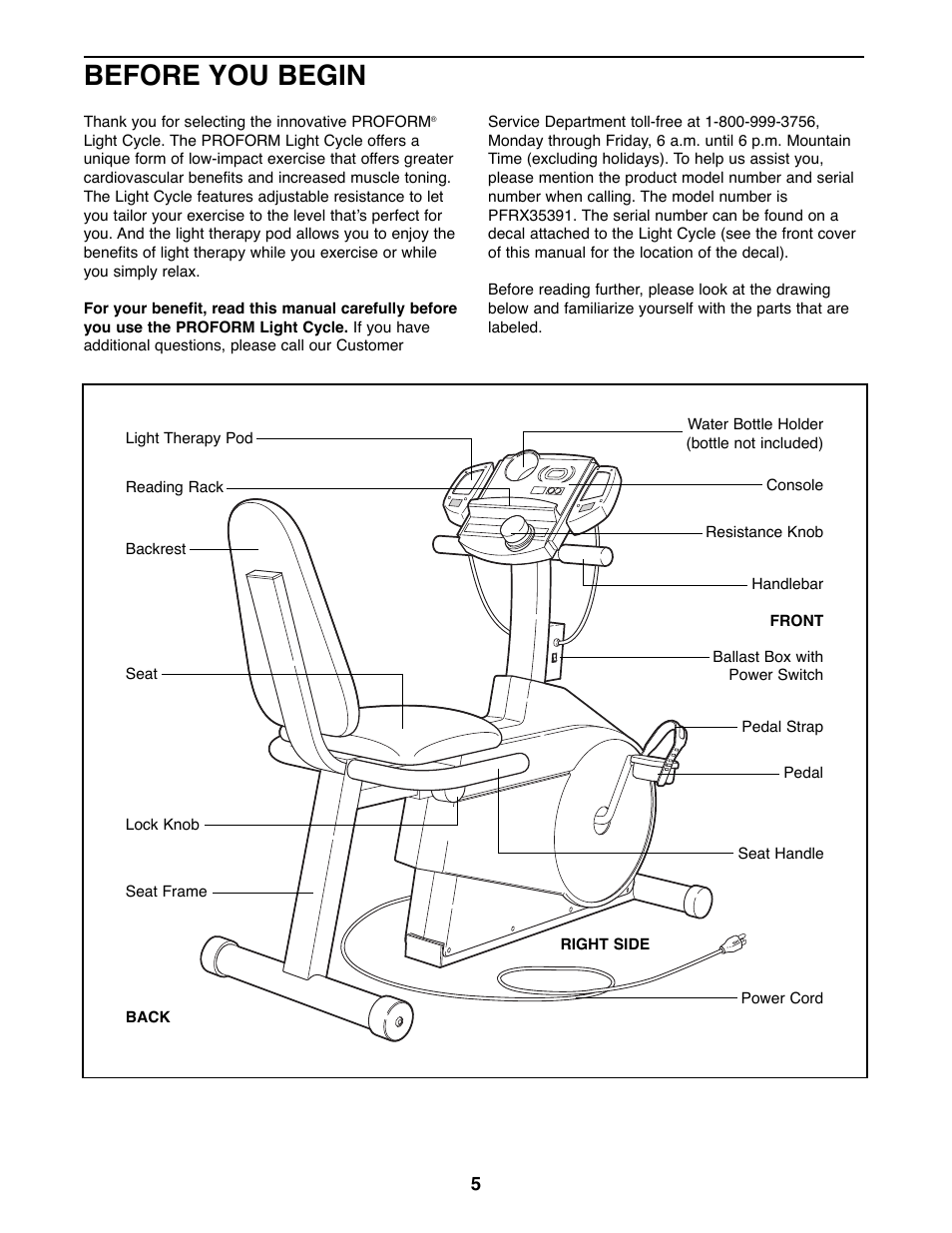 Before you begin | ProForm PFRX35391 User Manual | Page 5 / 20