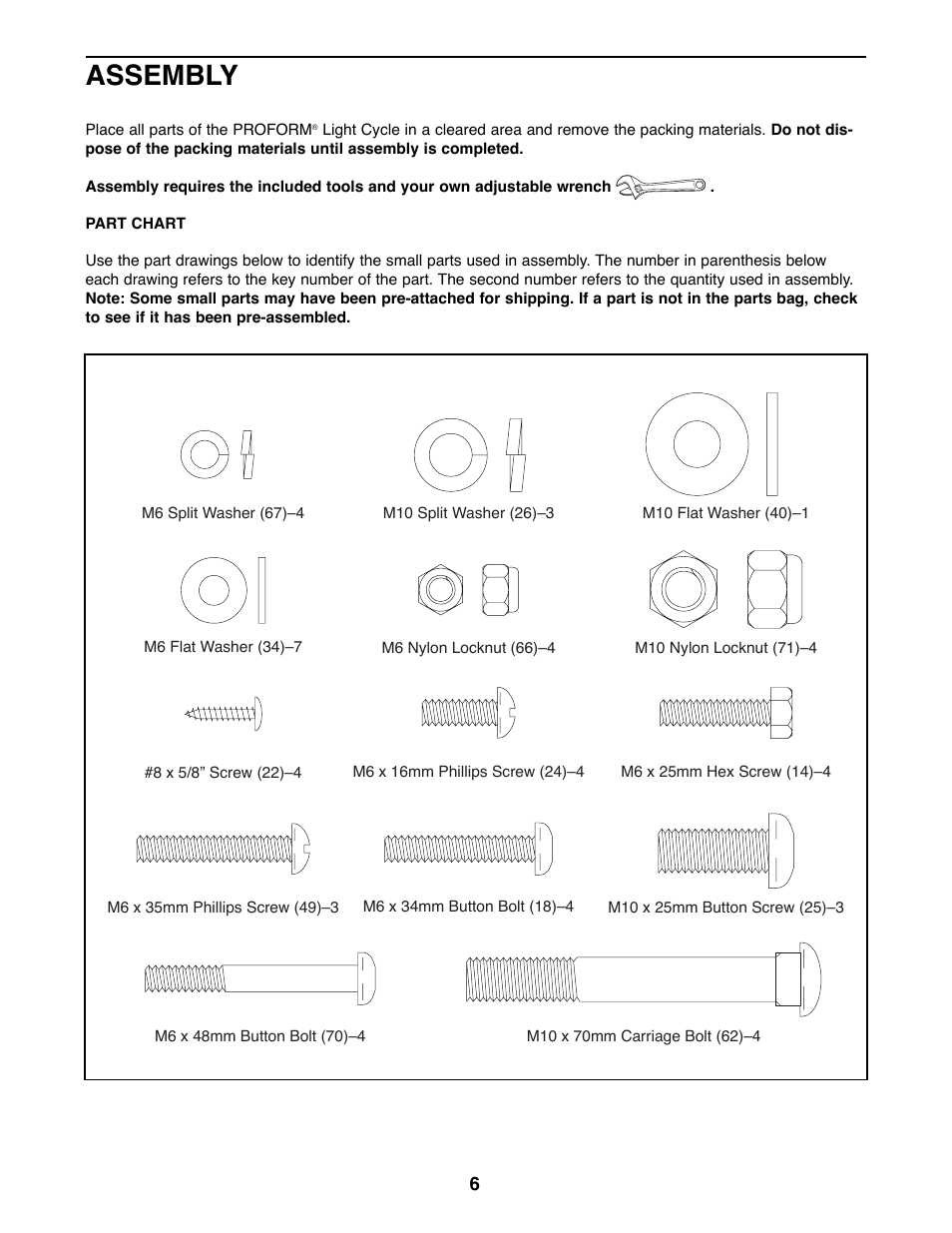 Assembly | ProForm PFRX35391 User Manual | Page 6 / 20