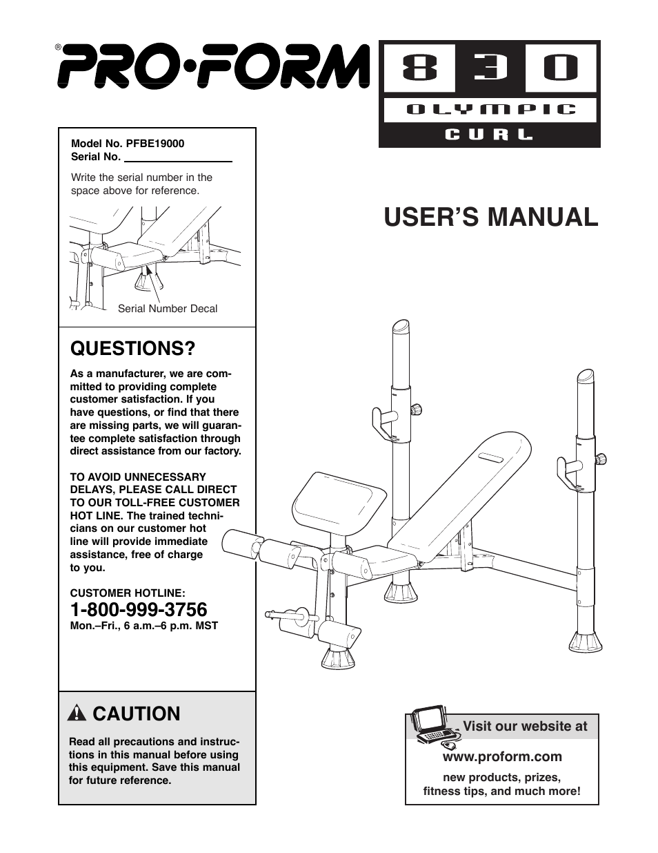 ProForm PFBE19000 User Manual | 19 pages