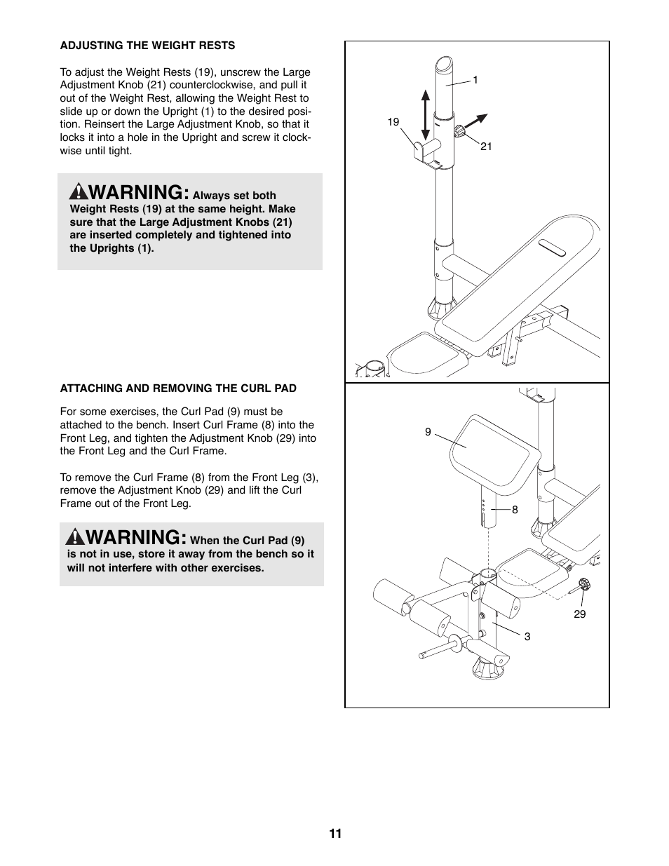 Warning | ProForm PFBE19000 User Manual | Page 11 / 19