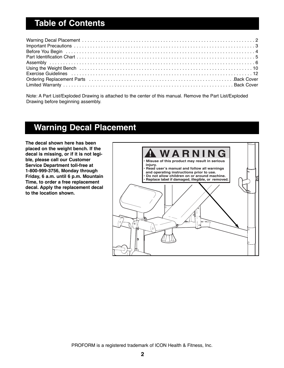 ProForm PFBE19000 User Manual | Page 2 / 19