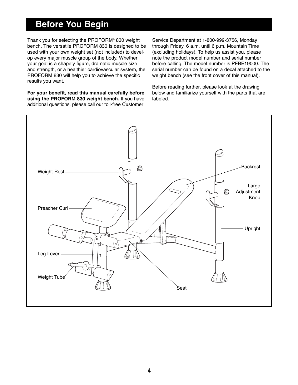 Before you begin | ProForm PFBE19000 User Manual | Page 4 / 19