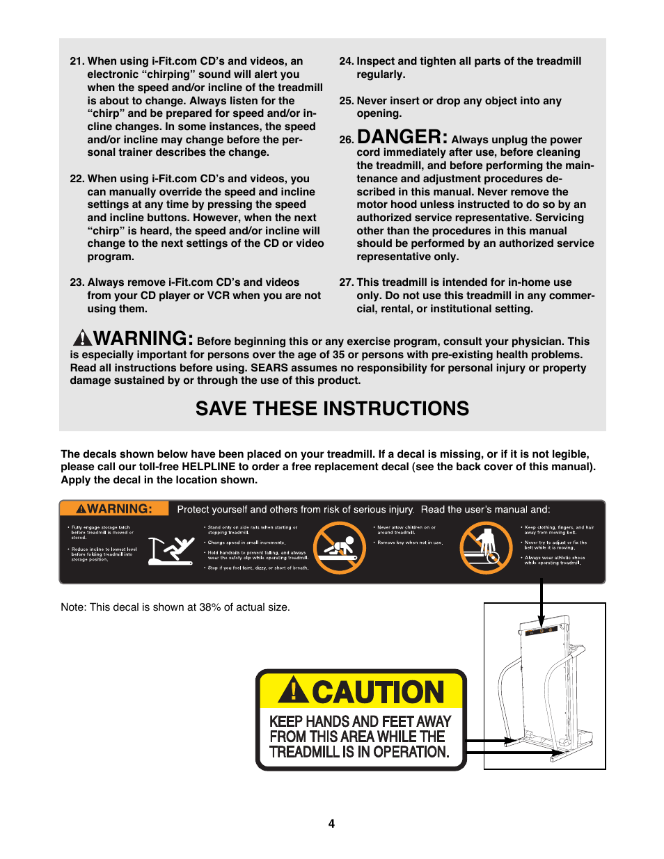 Danger, Warning, Save these instructions | ProForm 831.299242 User Manual | Page 4 / 22