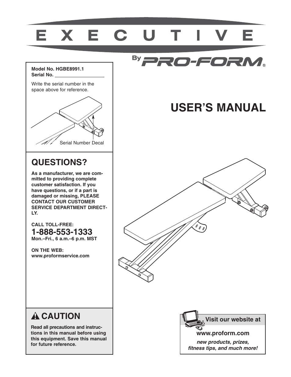 ProForm HGBE8991.1 User Manual | 16 pages