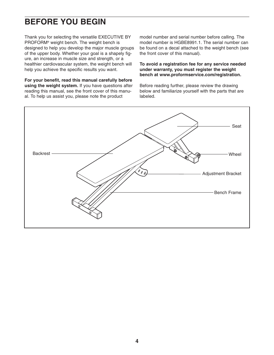 Before you begin | ProForm HGBE8991.1 User Manual | Page 4 / 16