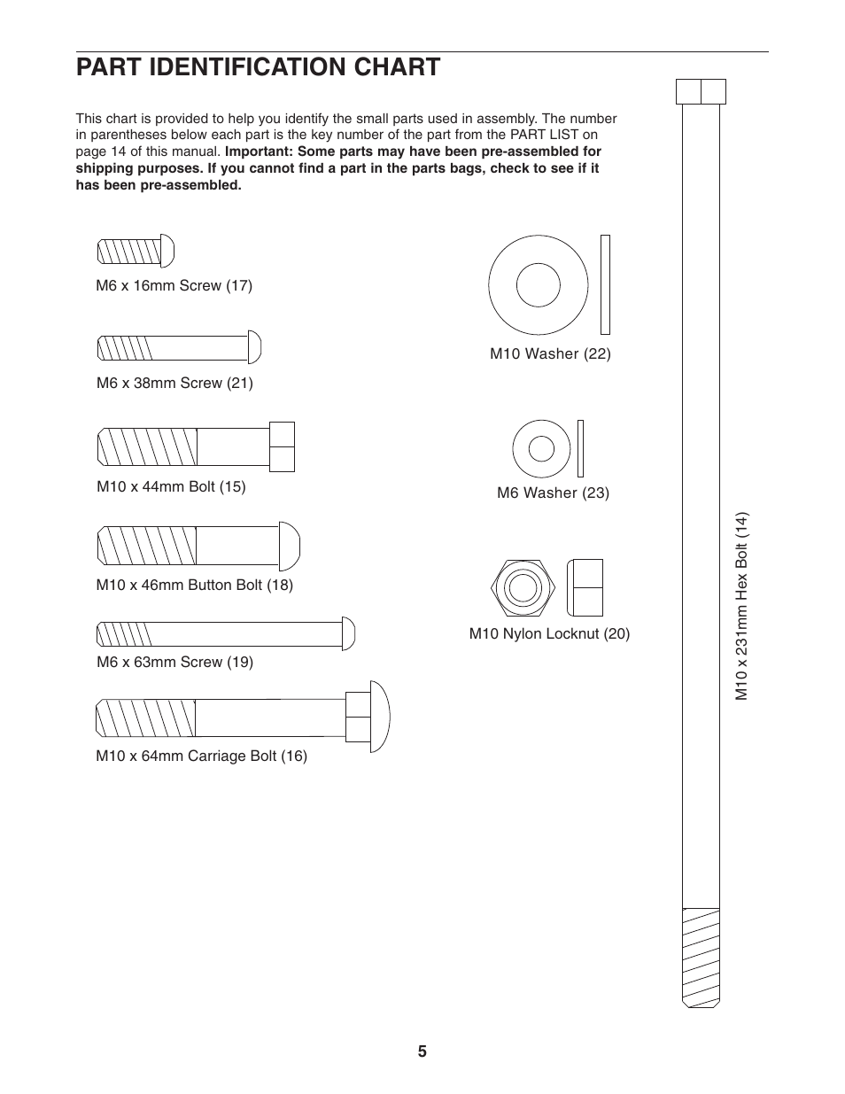 Part identification chart | ProForm HGBE8991.1 User Manual | Page 5 / 16