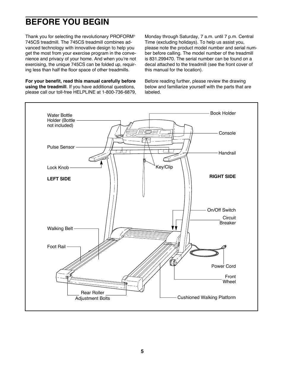 Before you begin | ProForm 745CS 831.299470 User Manual | Page 5 / 30