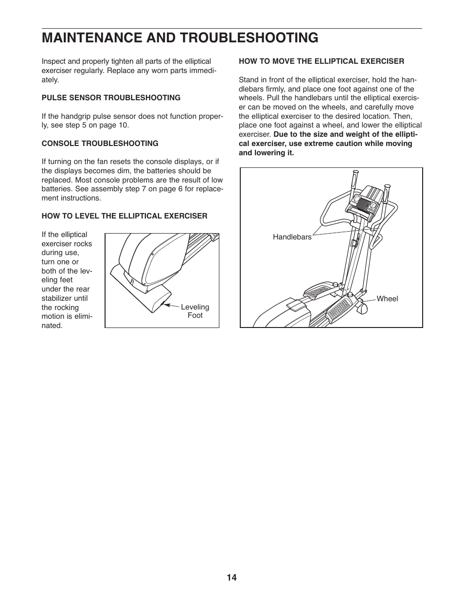 Maintenance and troubleshooting | ProForm PFEL5055 User Manual | Page 14 / 20