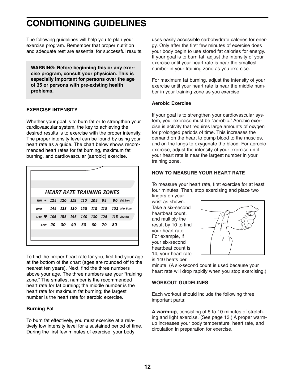 Conditioning guidelines | ProForm PFEL87073 User Manual | Page 12 / 16
