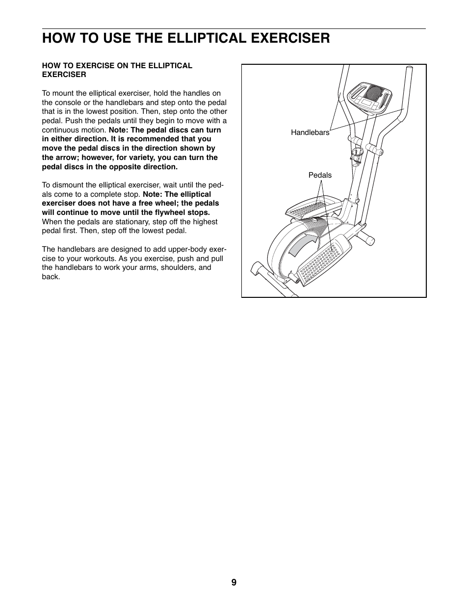 How to use the elliptical exerciser | ProForm 15.5 s 831.28622.1 User Manual | Page 9 / 16