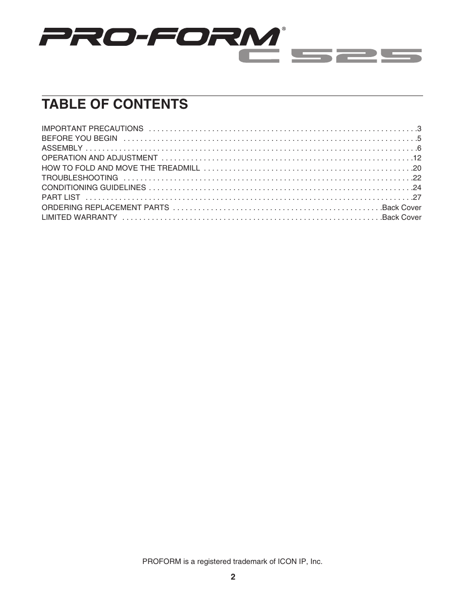 ProForm C 525 PFTL49406.1 User Manual | Page 2 / 32